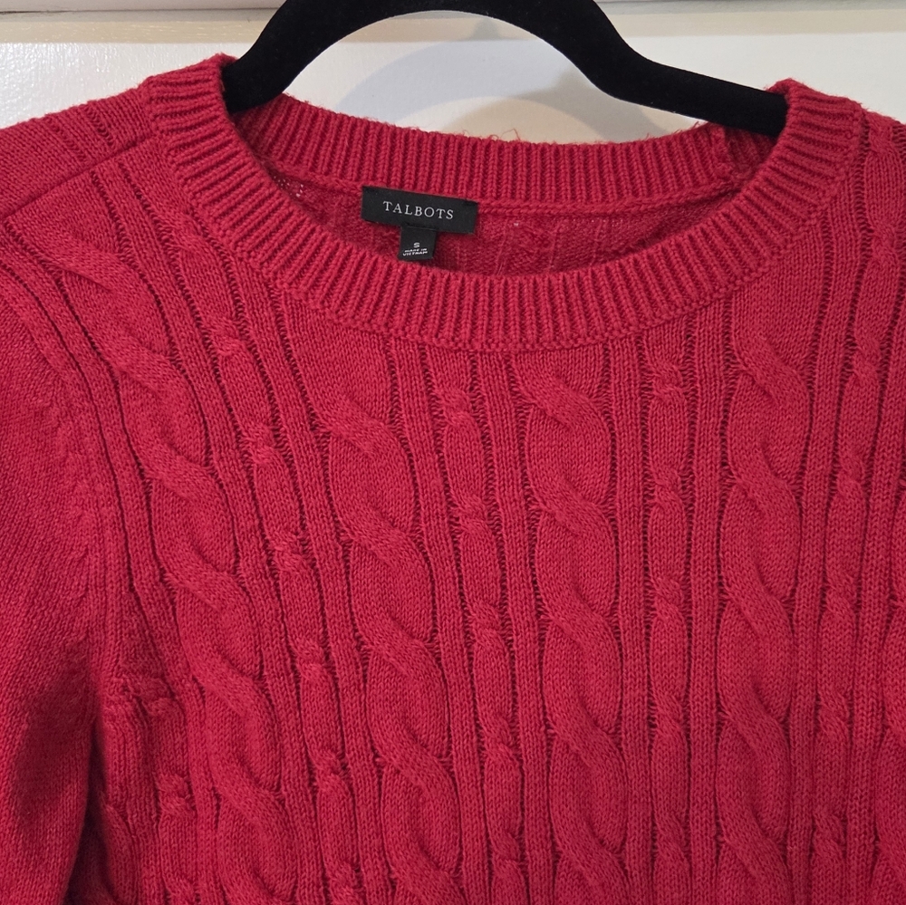 Women's Talbots Red Cable Knit Crewneck Sweater, Size S - Picture 5 of 15